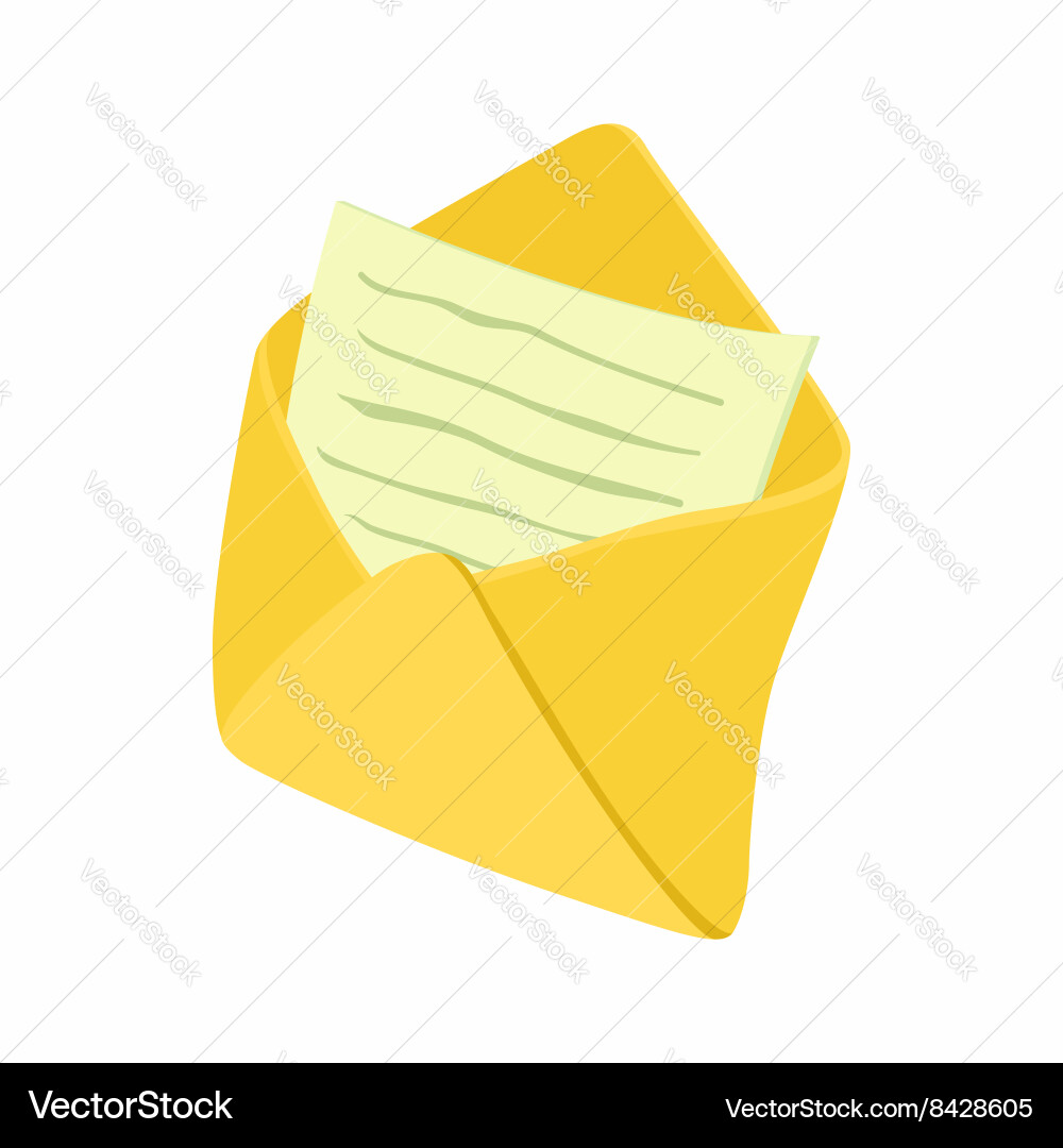 Open envelope with notepad sheet icon vector image