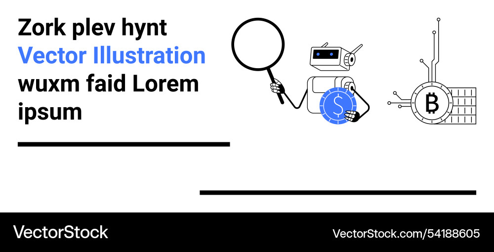 Robot inspecting currency with magnifying glass Robot inspecting currency with magnifying glass vector image