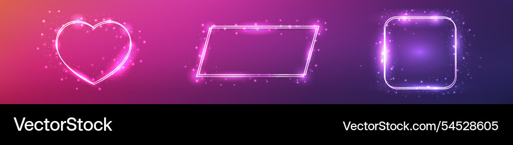 Set of three neon double frames with shining Set of three neon double frames with shining vector image