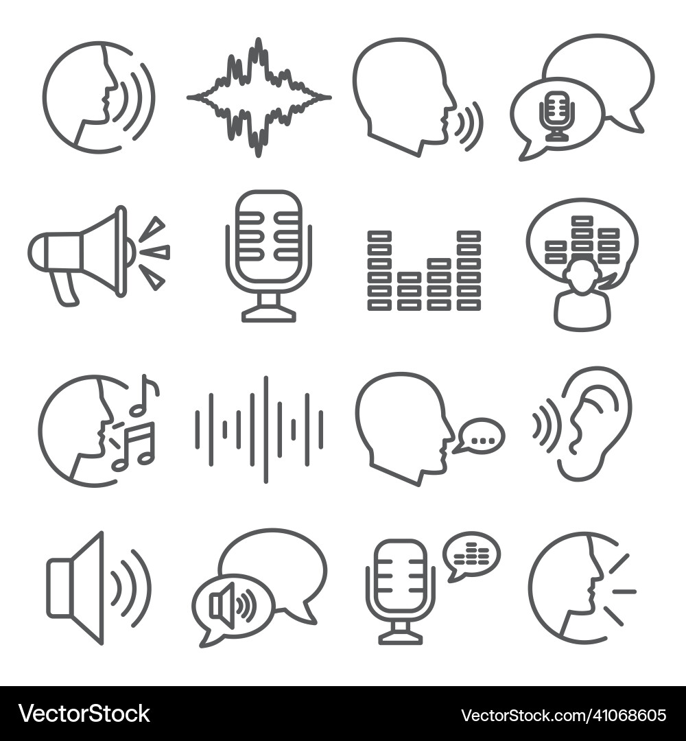 Voice line icons set on white background Voice line icons set on white background Vector Image