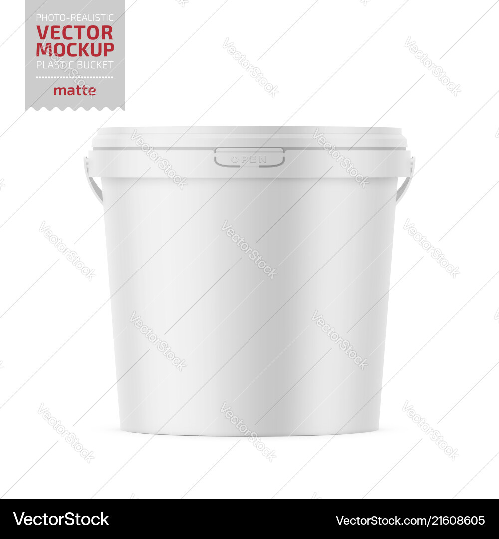 White Plastic Bucket Mockup with Lid Vector Image