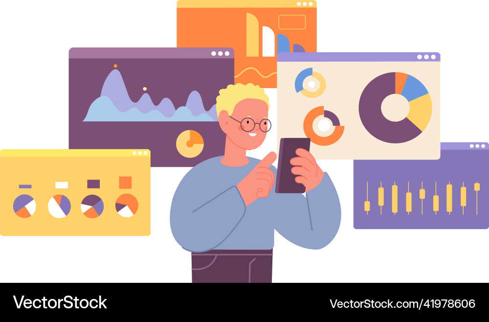 Children analytics modern clever boy programming vector image