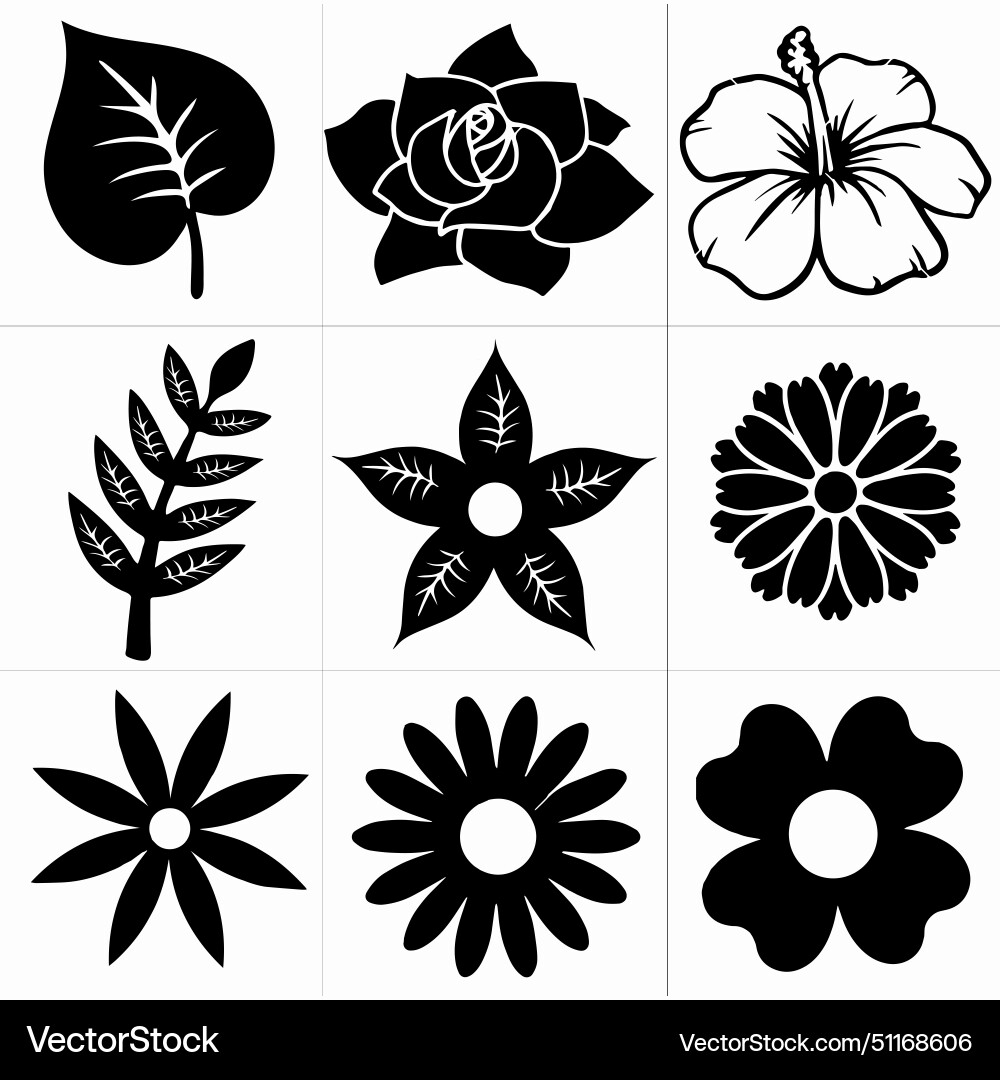 Flower and leaf design element black Royalty Free Vector
