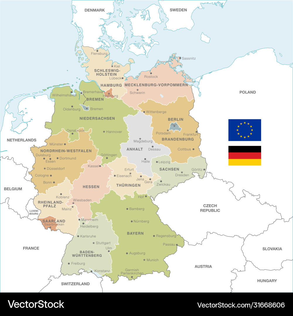 Germany Map - Administrative Borders Royalty Free Vector