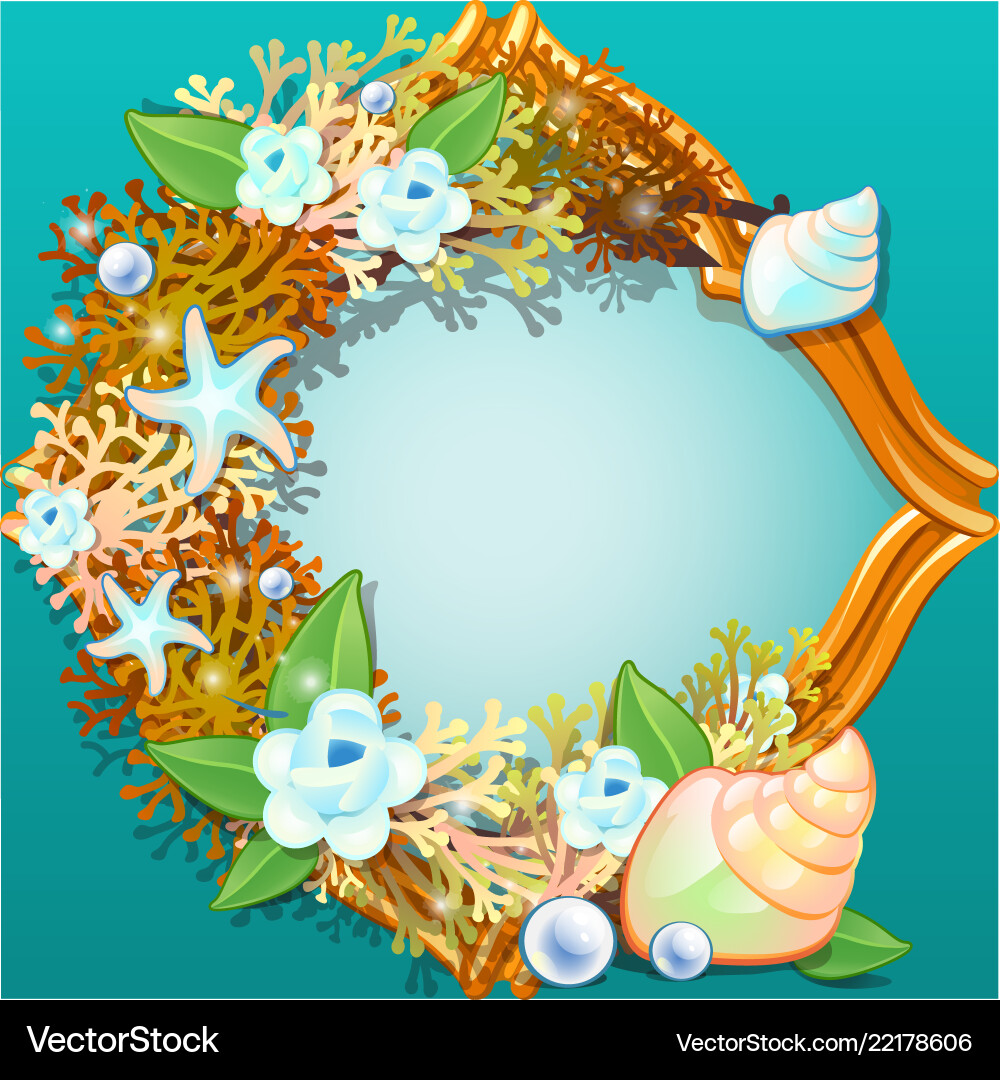 Goldener Rahmen mit einem Ornament aus Meeresschalen Goldener Rahmen mit einem Ornament aus Meeresschalen vektorbild
