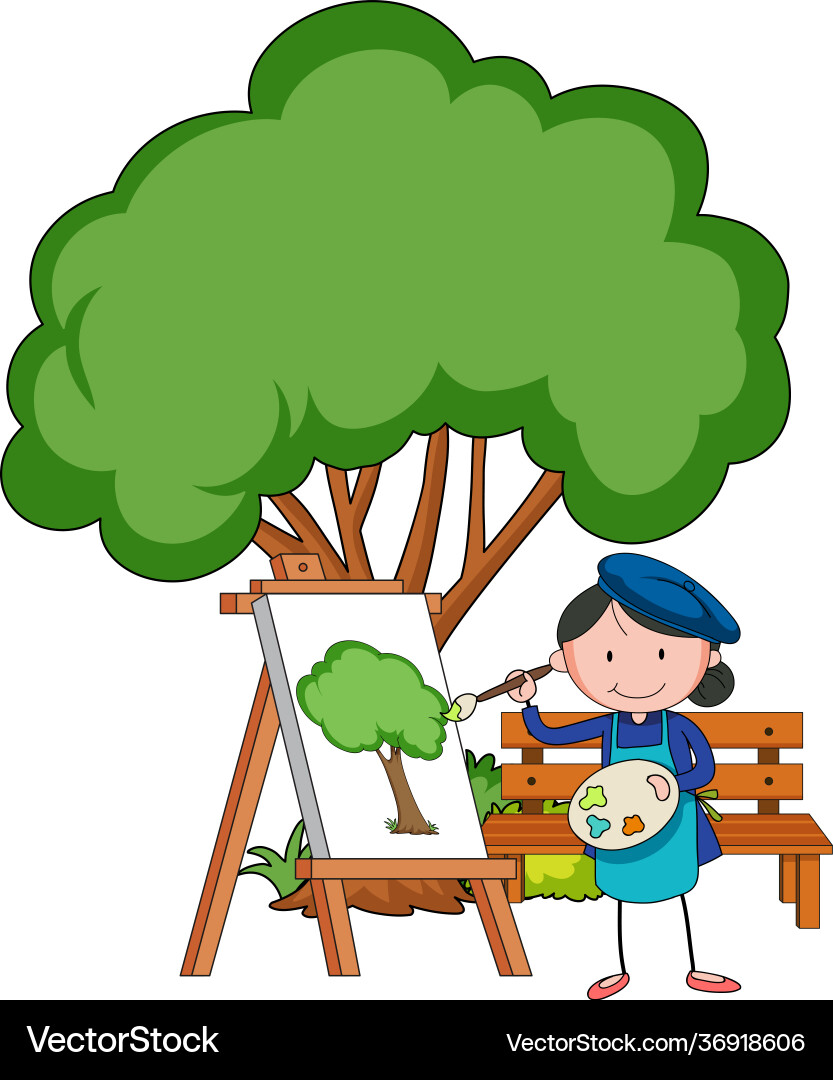 Kleine Künstlerin Zeichnung ein Baumbild isoliert Kleine Künstlerin Zeichnung ein Baumbild isoliert vektorbild