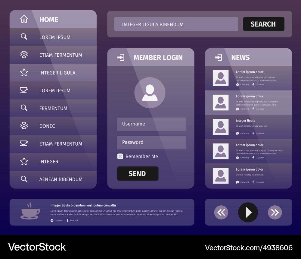 Purple Mobile UI Login Screen Vector Image