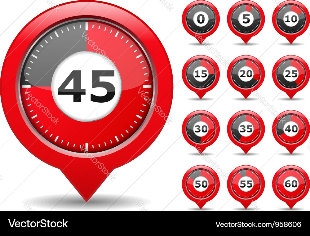 Red Timer Icons - Clock Faces vector image