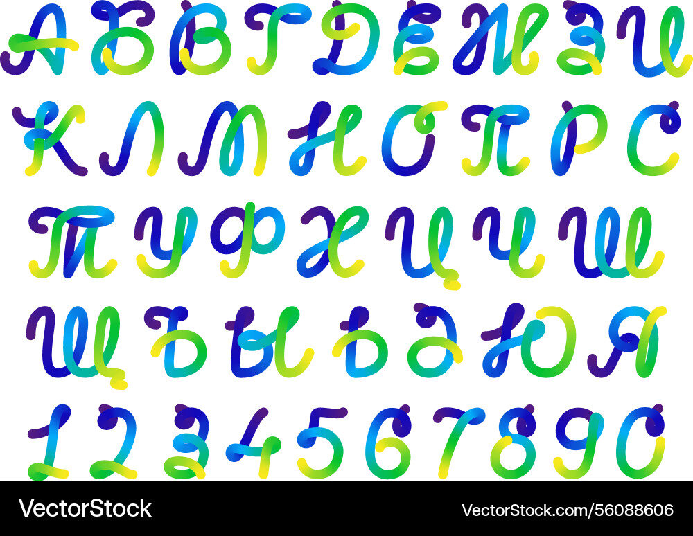 Vivid color font alphabet and 3d numbers cursive Vivid color font alphabet and 3d numbers cursive vector image