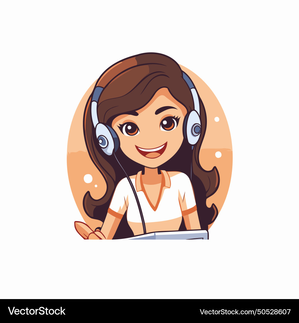 Call center operator with headset in a flat style vector image