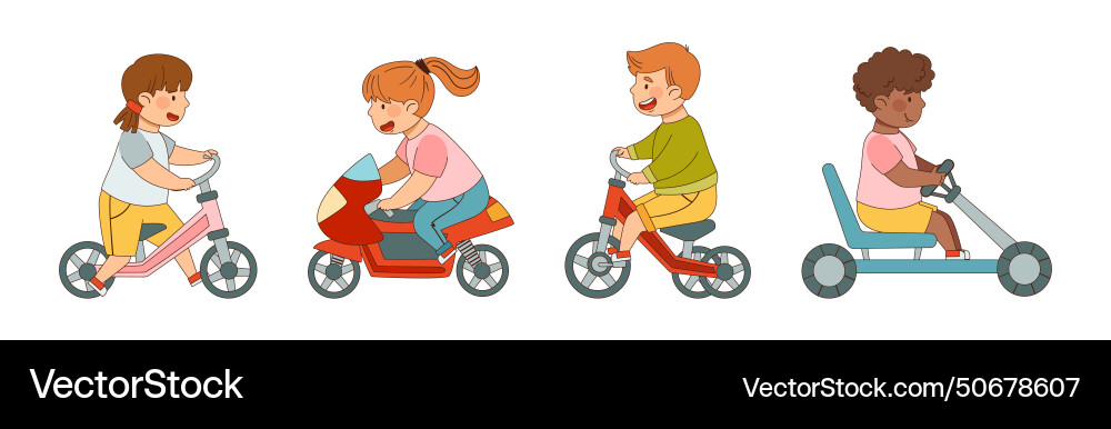 Children ride different transport enjoy driving Vector Image