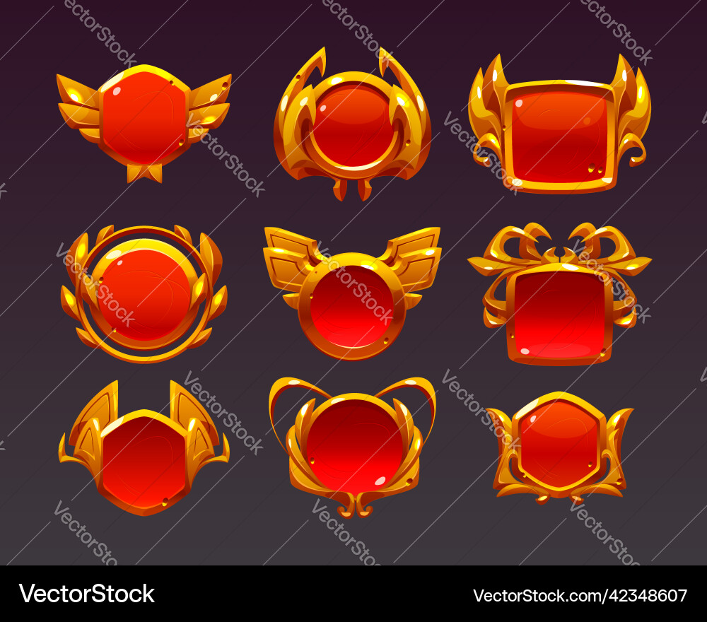 Game level golden ui icons buttons empty badges Game level golden ui icons buttons empty badges Vector Image