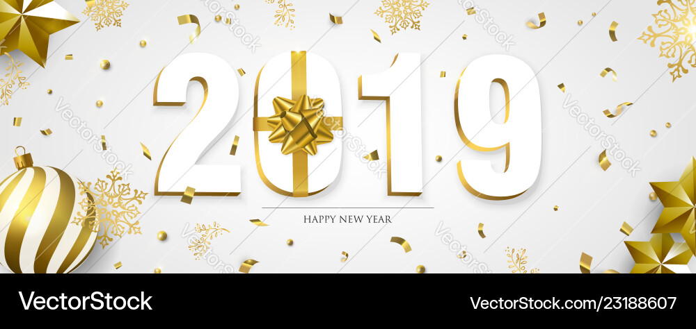 Happy new year 2019 3d holiday ornament banner Happy new year 2019 3d holiday ornament banner vector image