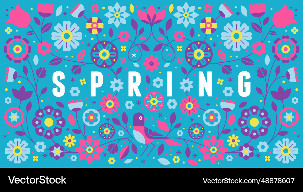 Horizontal banner with text spring in simple vector image