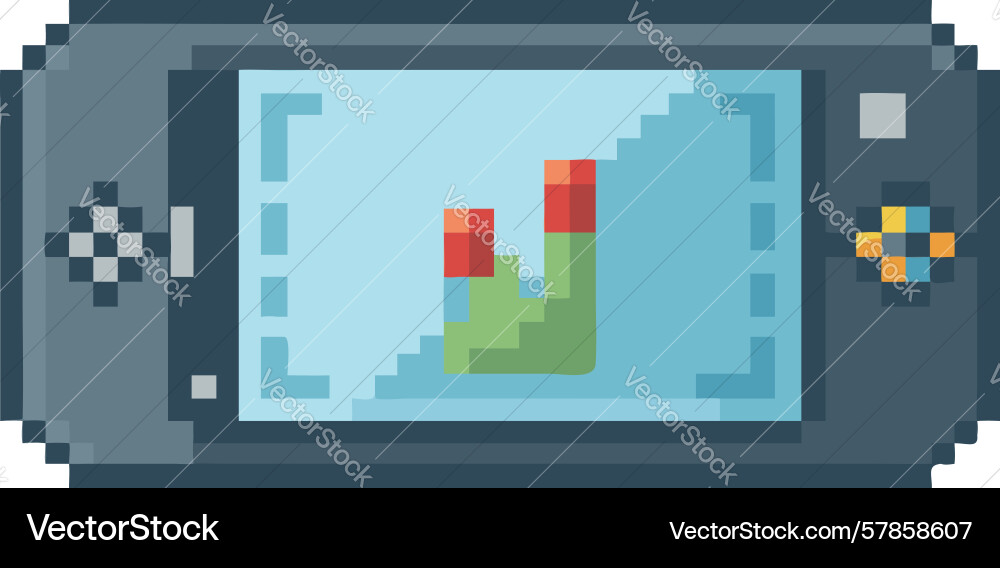 Retro handheld game console with pixel art design Vector Image