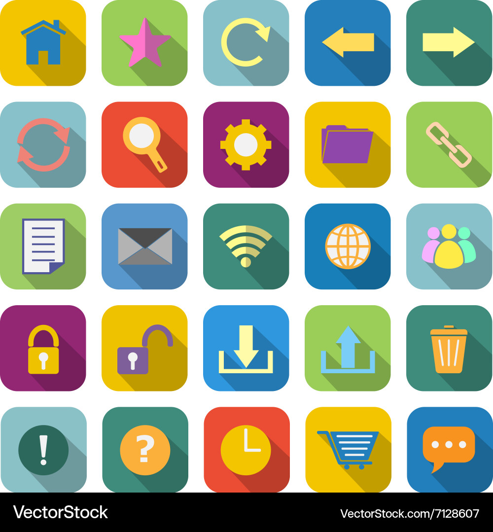 Tool bar color icons with long shadow vector image