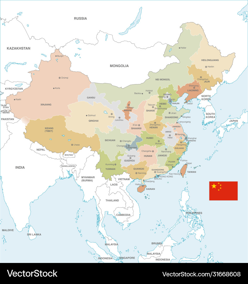 China Karte mit Verwaltungsregionen Vektorbild