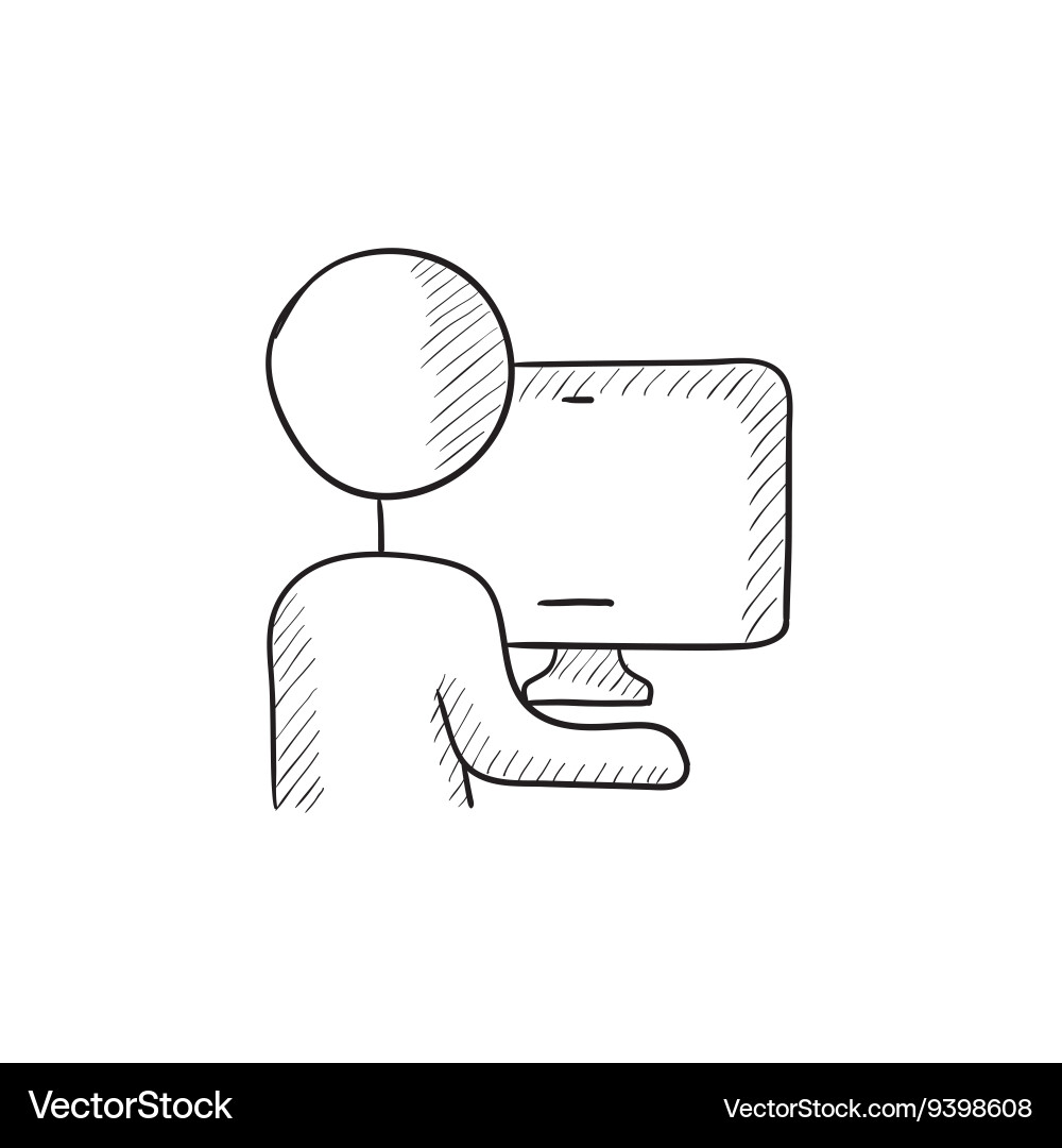 Man working at his computer sketch icon Vector Image