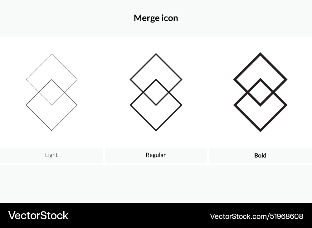 Merge icon light regular and bold style design Merge icon light regular and bold style design Vector Image