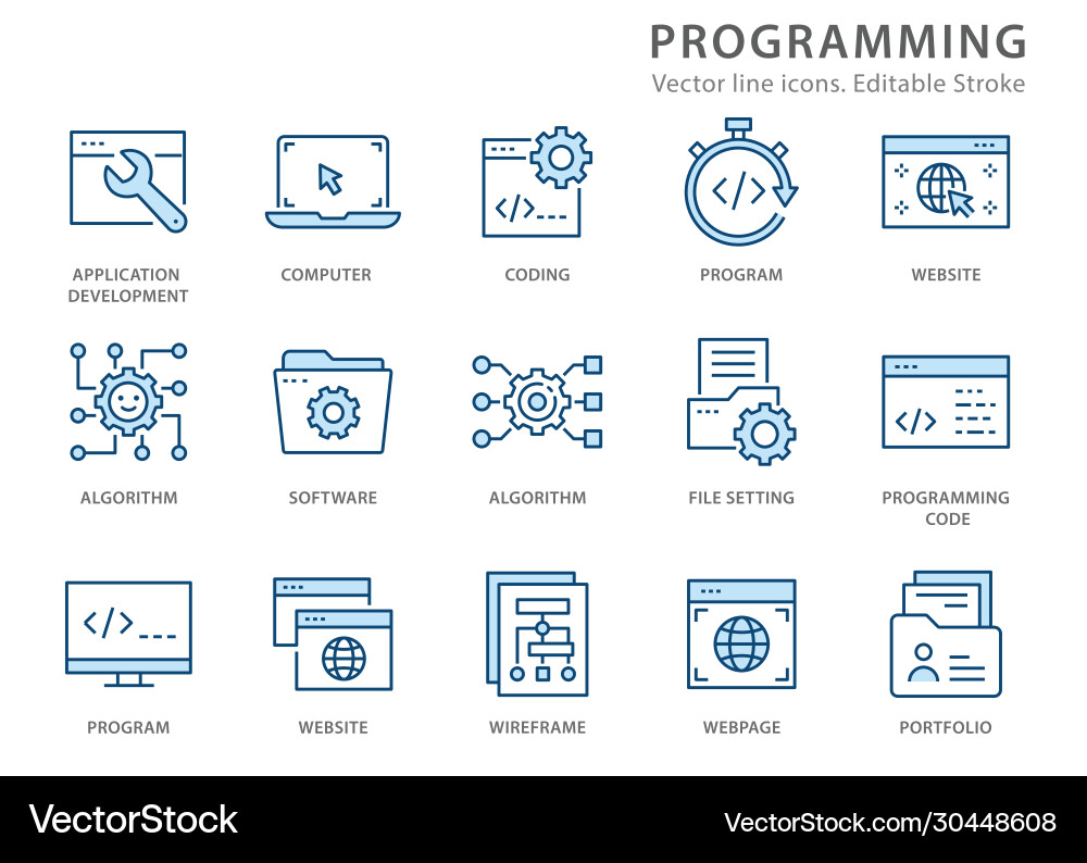 Programming line icon set Programming line icon set vektorbild