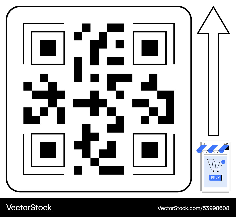Qr code with upward arrow and shopping cart icon Qr code with upward arrow and shopping cart icon vector image