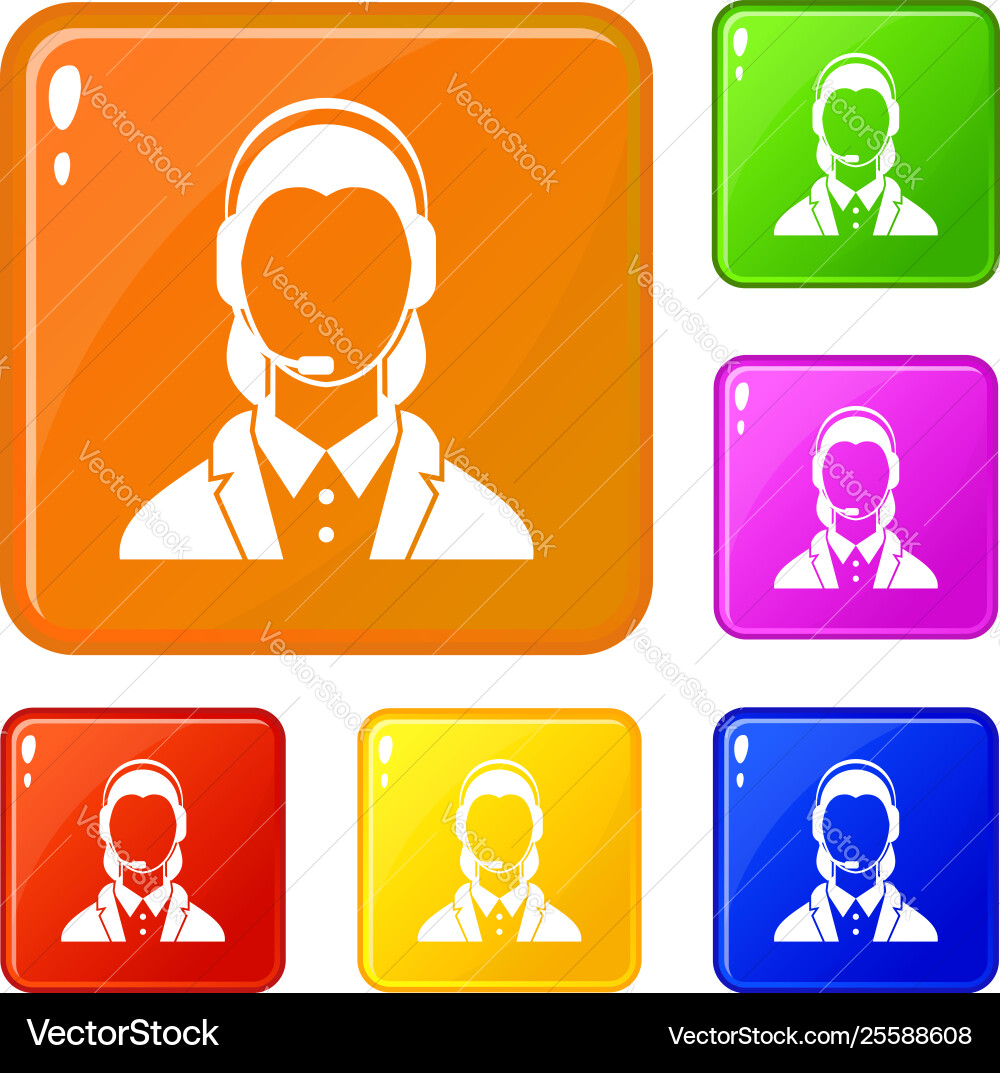 Support phone operator in headset icons set Support phone operator in headset icons set vector image