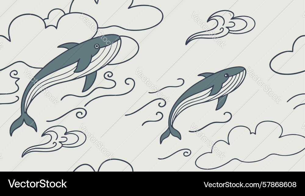 Whales in clouds pattern design generative ai Vector Image