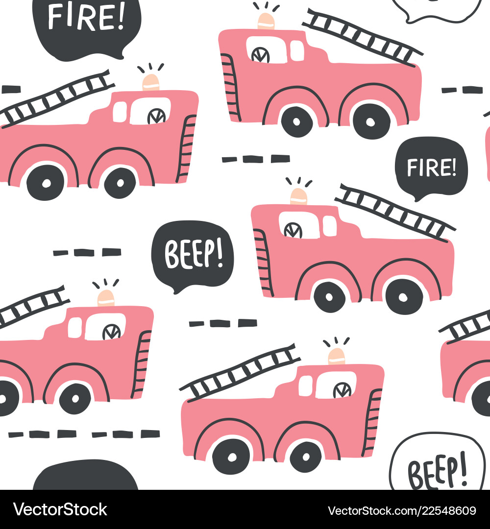 Fire truck seamless pattern in scandinavian Fire truck seamless pattern in scandinavian vector image