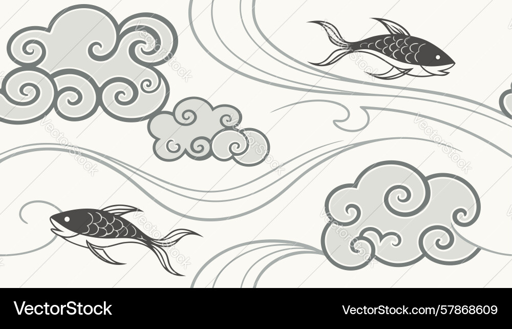 Fish in stormy clouds pattern design generative ai Vector Image