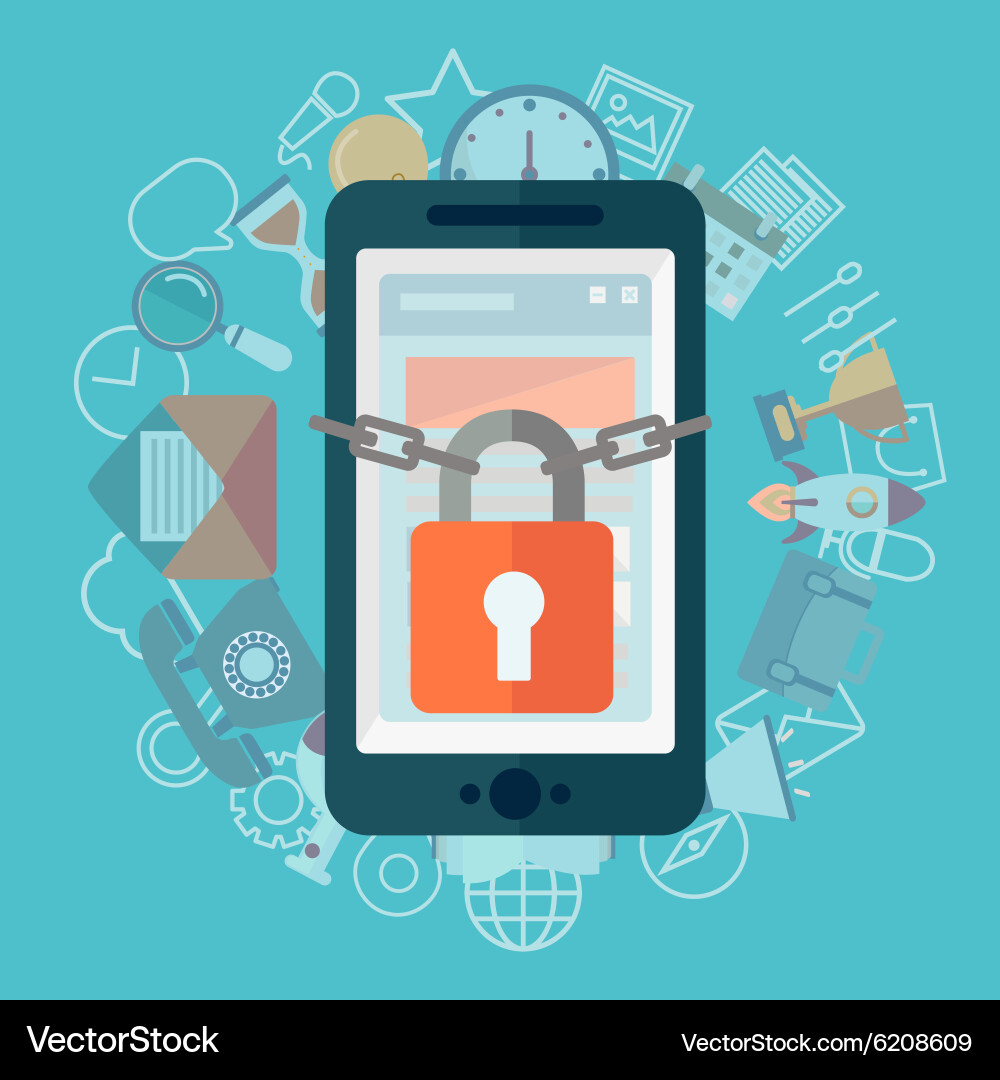 Flat of security center lock with chain around vector image