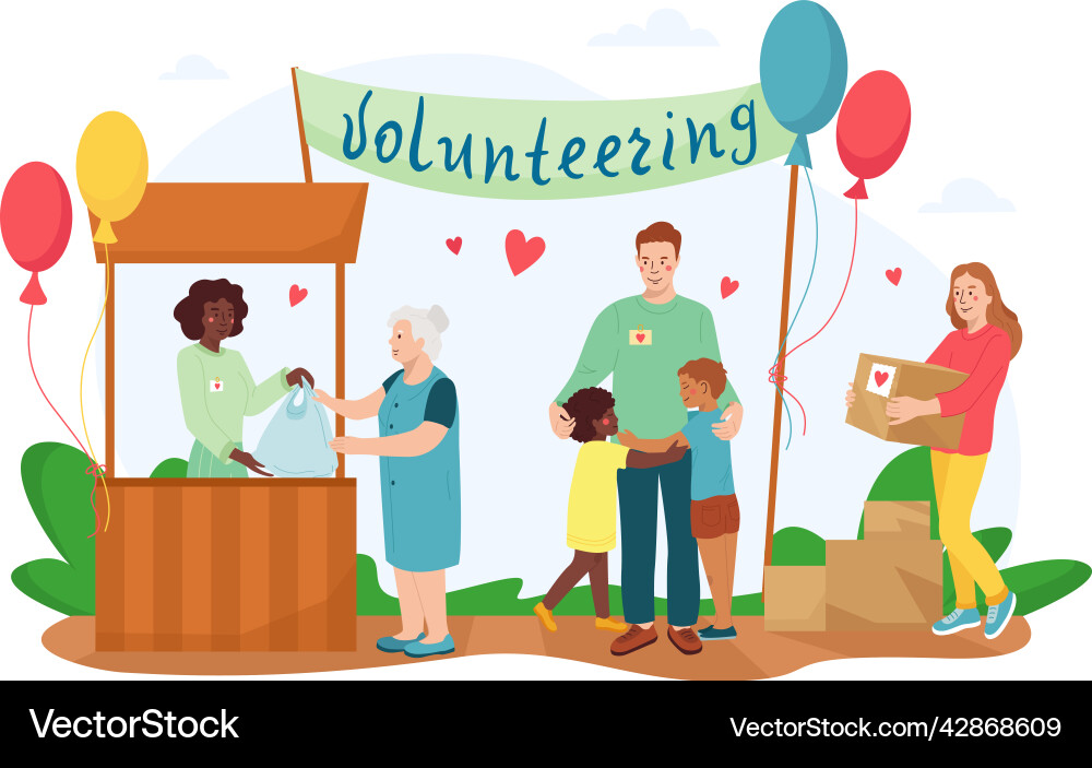 Volunteering act flat composition Royalty Free Vector Image