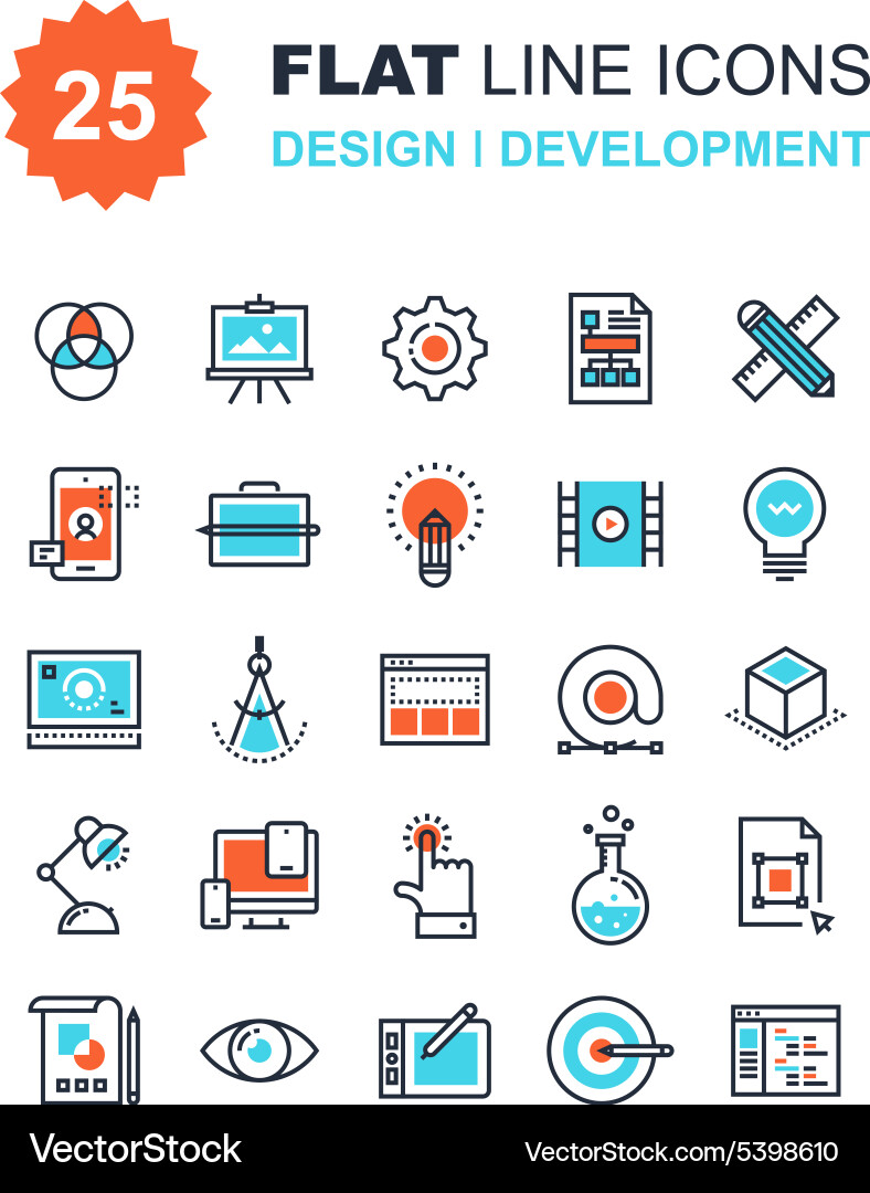Flat Line Development Icons vector image