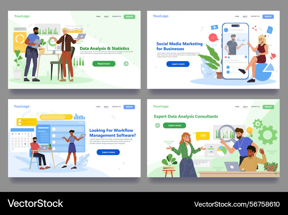 Landing page design templates set web Landing page design templates set web vector image