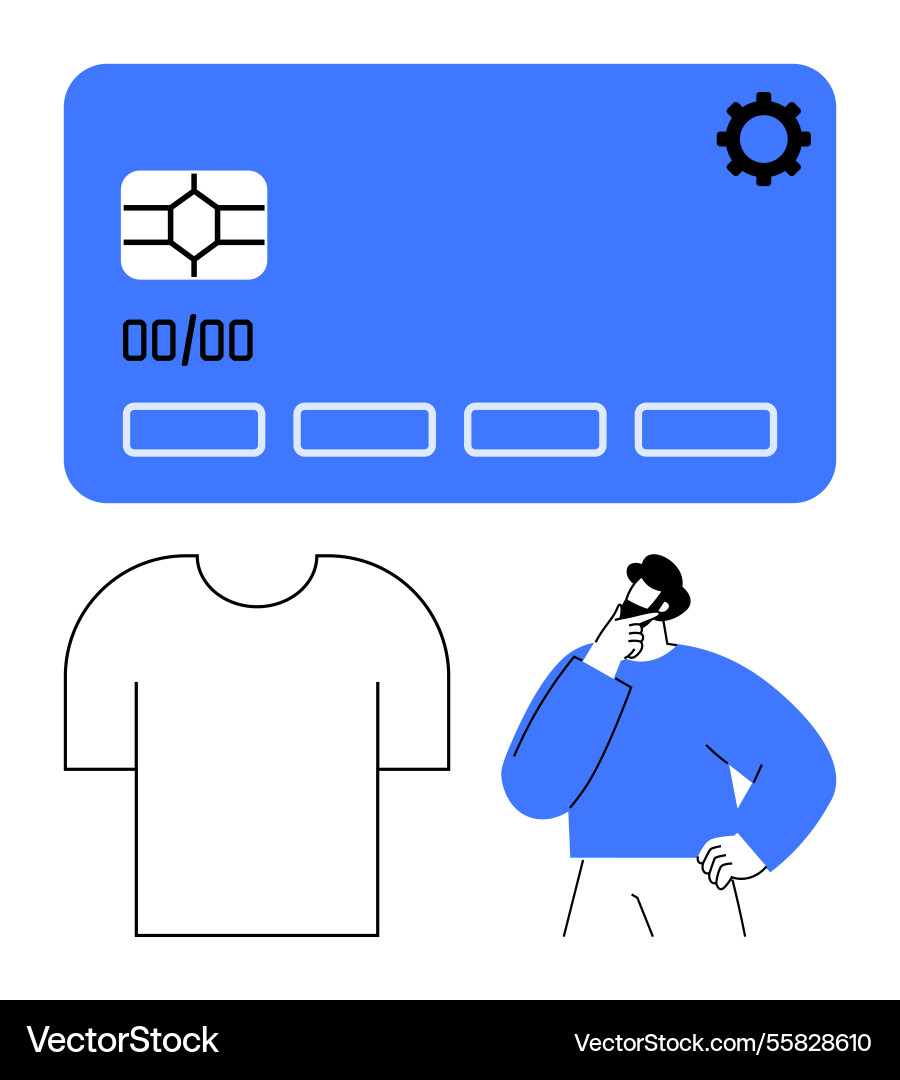 Man contemplating credit card transactions Man contemplating credit card transactions Vector Image