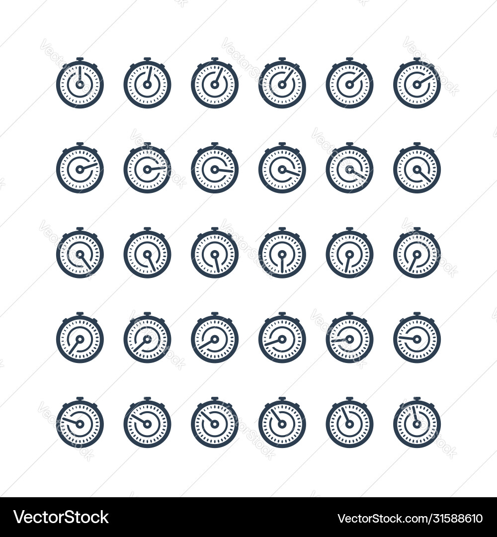 Stopwatch timer icon set in glyph style Stopwatch timer icon set in glyph style vector image