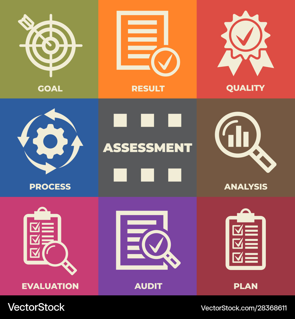Assessment concept with icons and signs Assessment concept with icons and signs vector image
