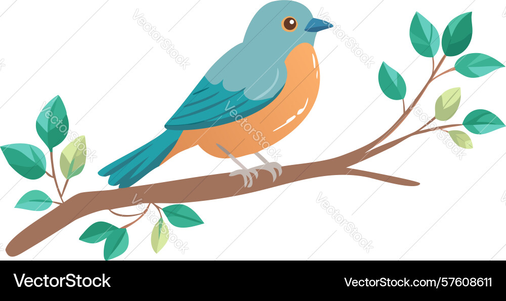 Blue bird on branch design generative ai Vector Image