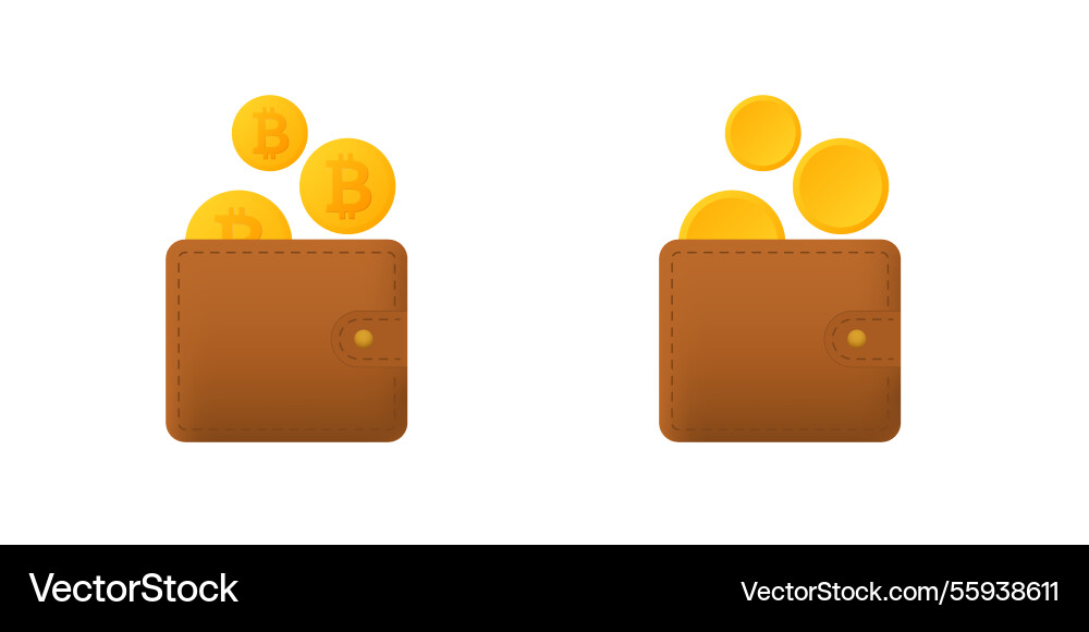 Digital wallet with bitcoin and regular coins Vector Image