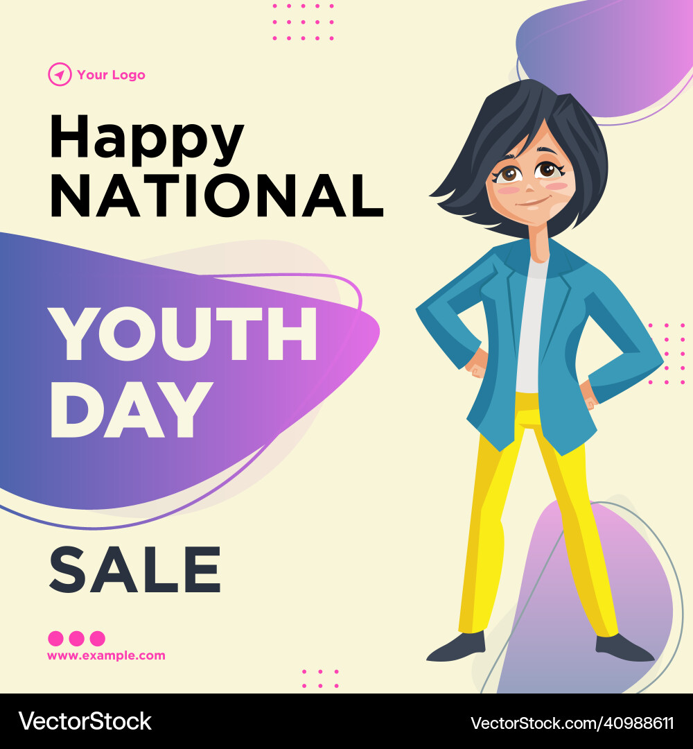 Happy national youth day sale banner design vector image