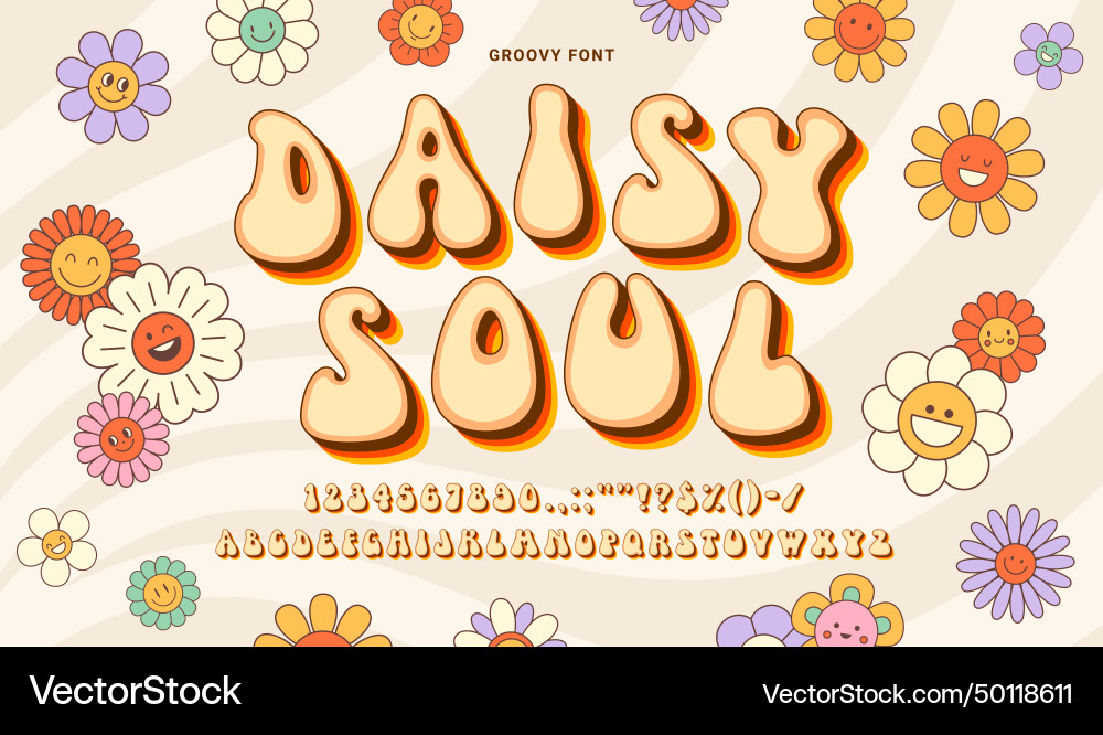 Retro Groovy Font - 70s Psychedelic Type vector image