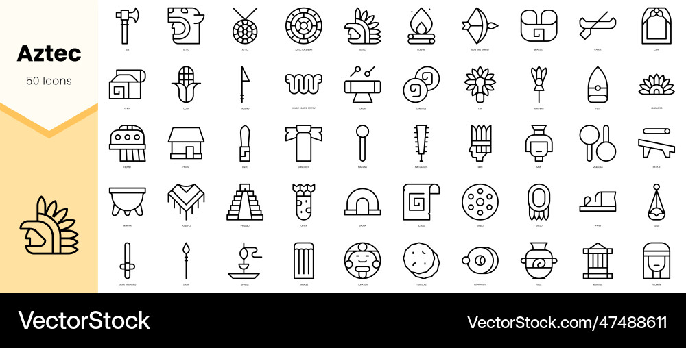 Set of aztec icons simple line art style Set of aztec icons simple line art style vector image