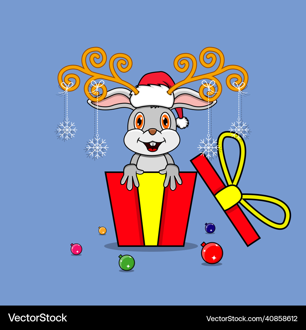 Cute rabbit on gift with santa claus hat Vector Image