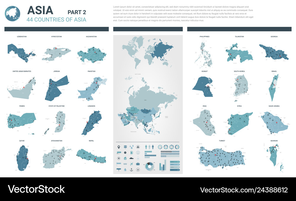 Detaillierte asiatische Landkarten - 44 Nationen Detaillierte asiatische Landkarten - 44 Nationen vektorbild