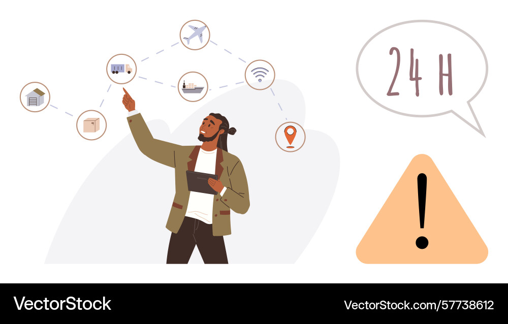 Man navigating digital network with service icons Man navigating digital network with service icons vector image