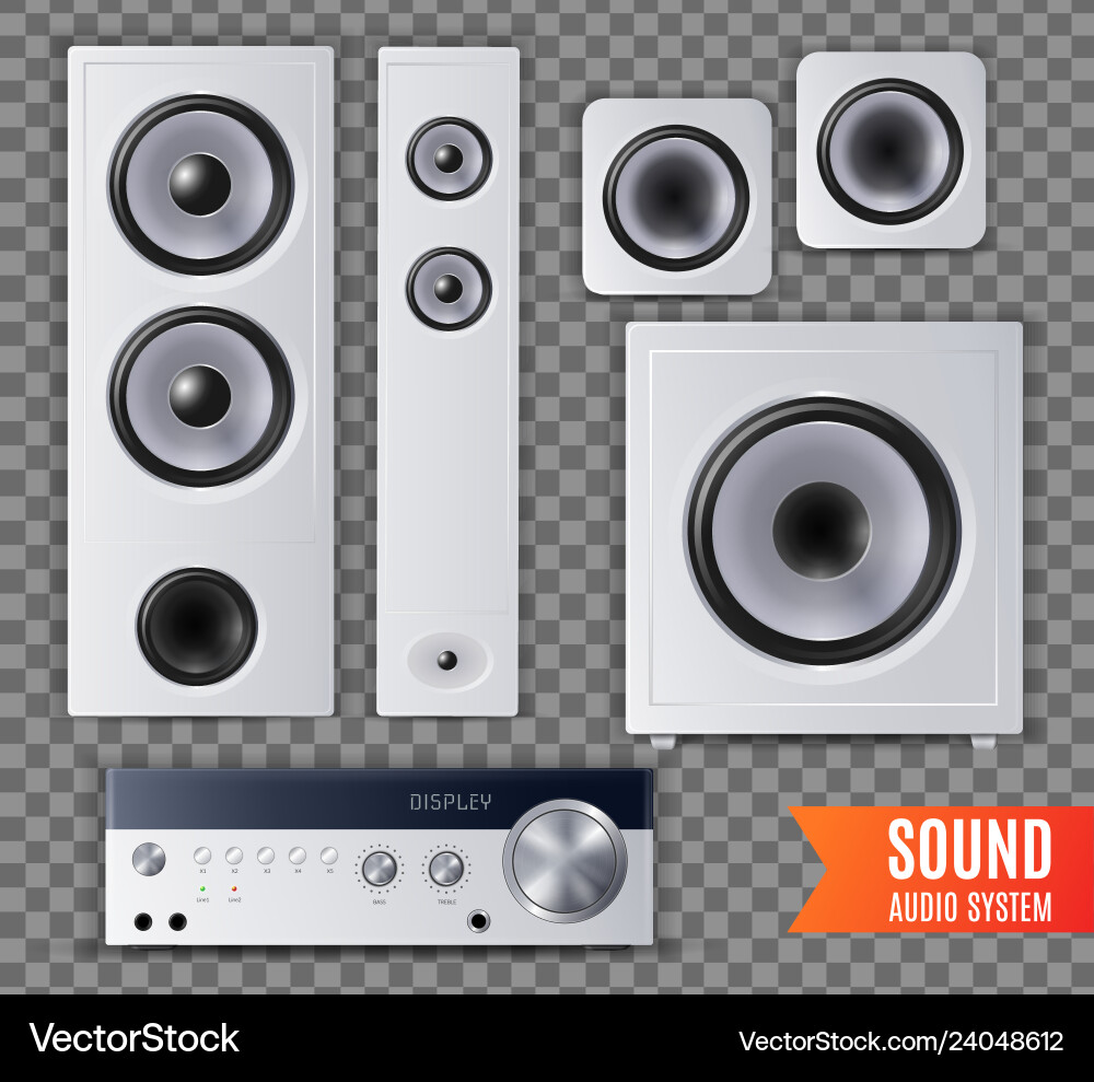 Realistic sound audio system transparent icon set Realistic sound audio system transparent icon set vector image