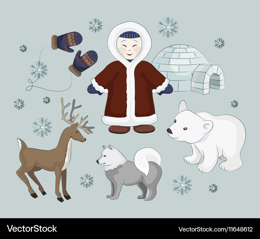 Set of eskimo characters Vector Image