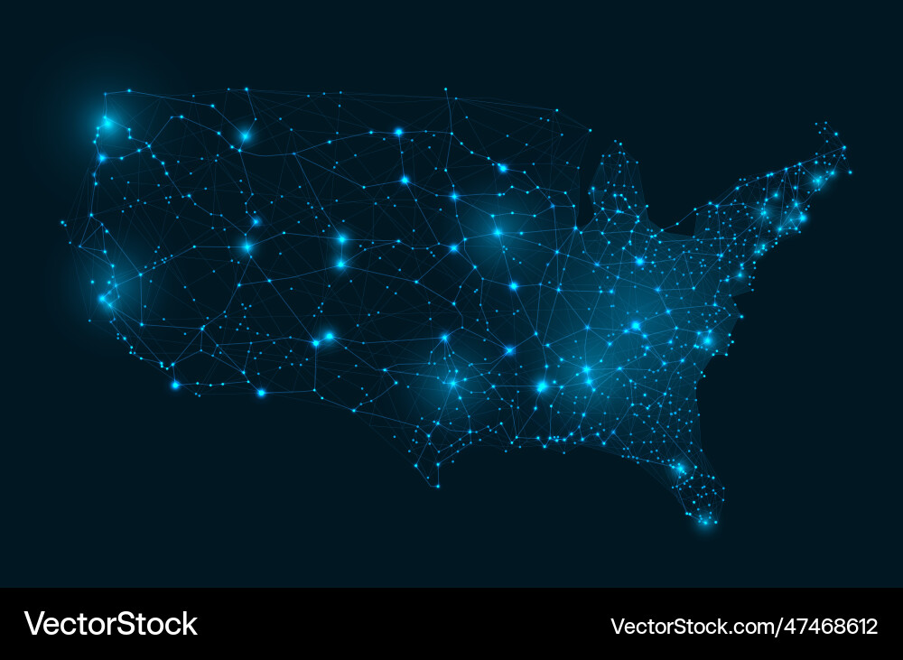 Usa grid wireframe map connected network vector image