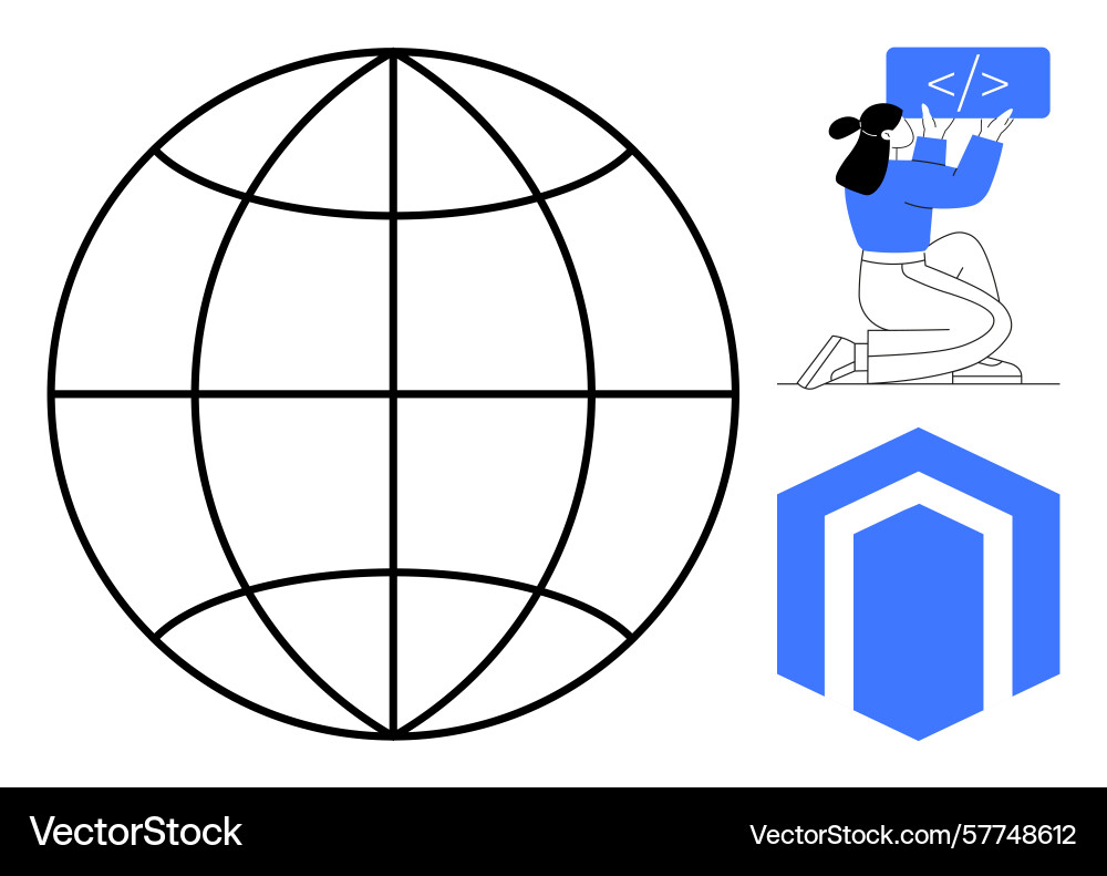 Woman engaging in coding with global connectivity Woman engaging in coding with global connectivity vector image