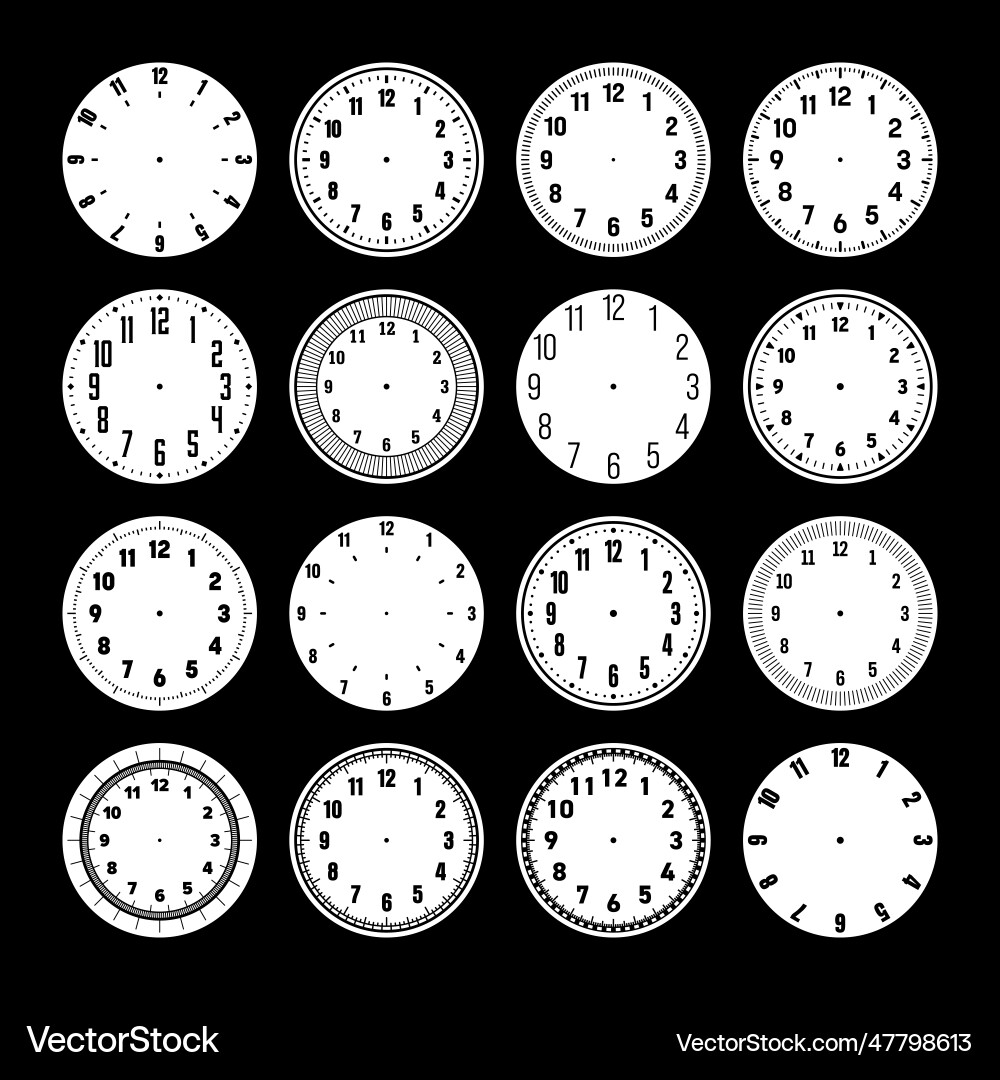 Mechanical clock faces watch dial with numerals Mechanical clock faces watch dial with numerals vector image