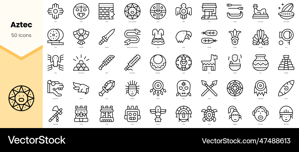 Set of aztec icons simple line art style Set of aztec icons simple line art style vector image